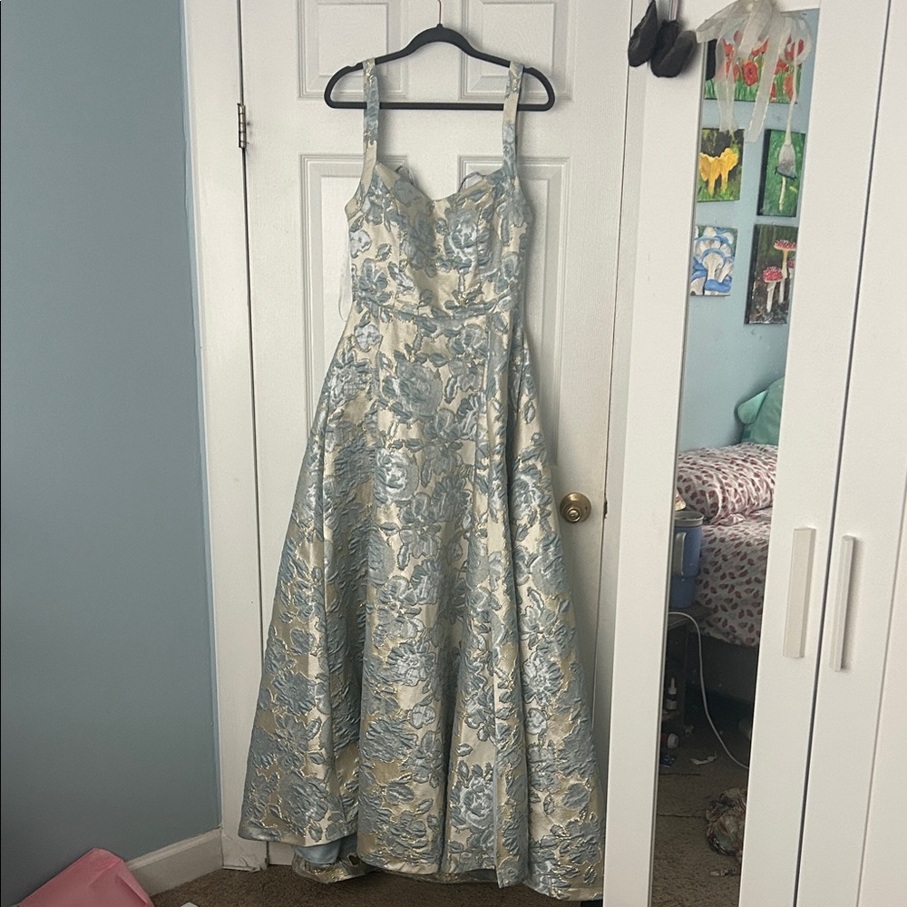 B Darlin Blue and Cream Maxi Dress